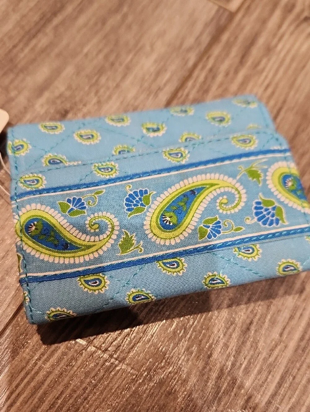 Light Blue Quilted Paisley Card & Key Holder Wallet